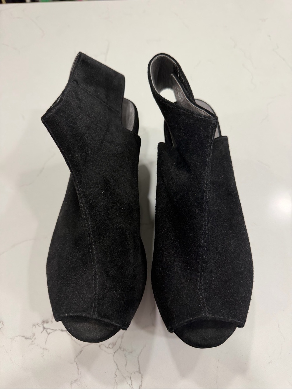 Chocolat Blu Black Suede Open-Toe Slingback Heels